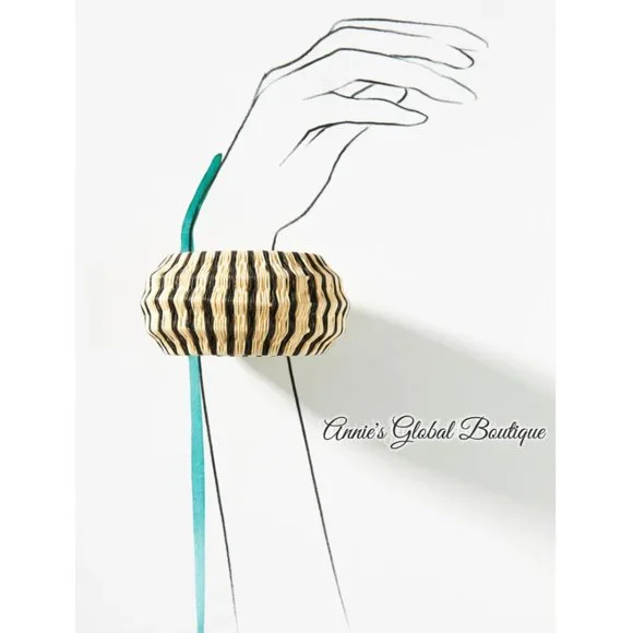 NWT ANTHROPOLOGIE Rosamund Woven Rattan Bangle Bracelet - Picture 4 of 16